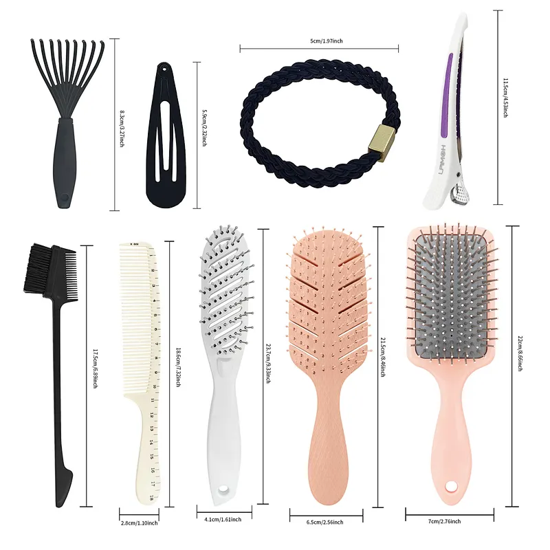 12pcs Hair Brush Set With Edge Paddle Vent Hairbrushes Women Gifts  Pink Detangling Brushes Comb Set Styling Hair Clips